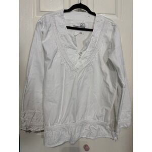 Inca Cotton‎ Embroidered Boho Top White Pullover Size XL